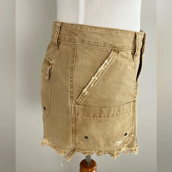 FREE PEOPLE Tan Canvas Cotton Relaxed Mini Skirt Size 24 - Picture 8 of 14